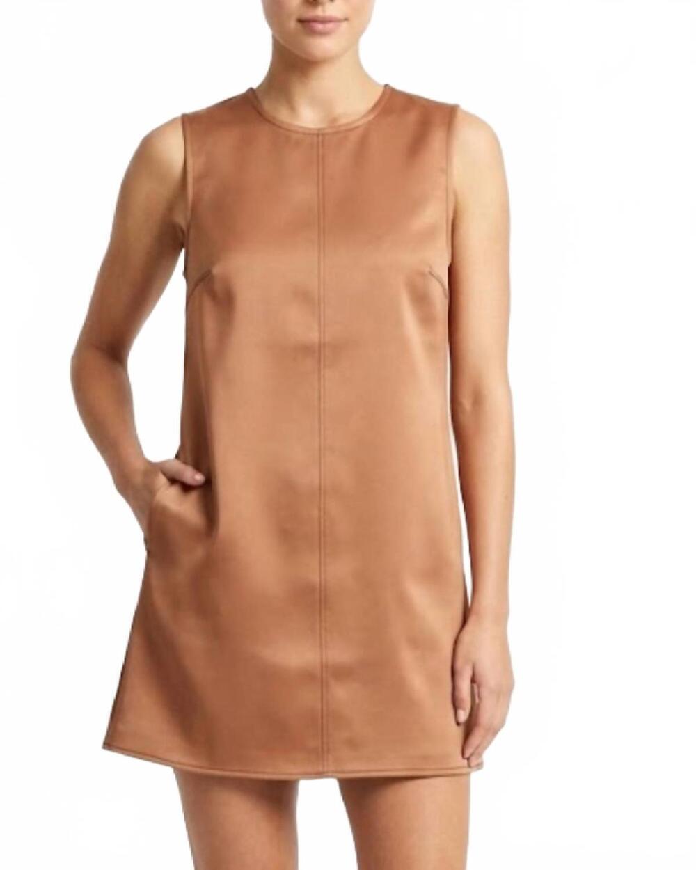 NEW STRUT & BOLT contrast stitch satin mini dress in tan